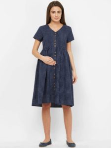 Blue Checked Fit Flare Dress